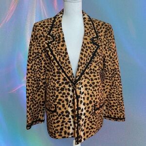Vintage count romi Leopard print blazer with black trim